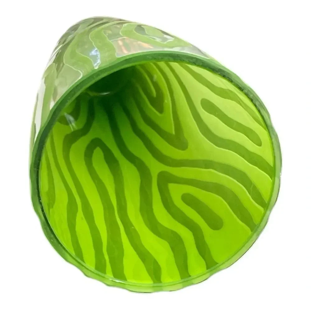 Vintage 1960s Green White Zebra Stripe Cased Art Glass Vase 12